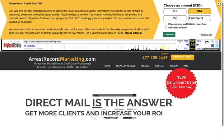 Arrest Record Marketing homepage, captured in 2022