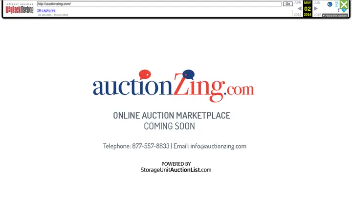 AuctionZing homepage, captured in 2014