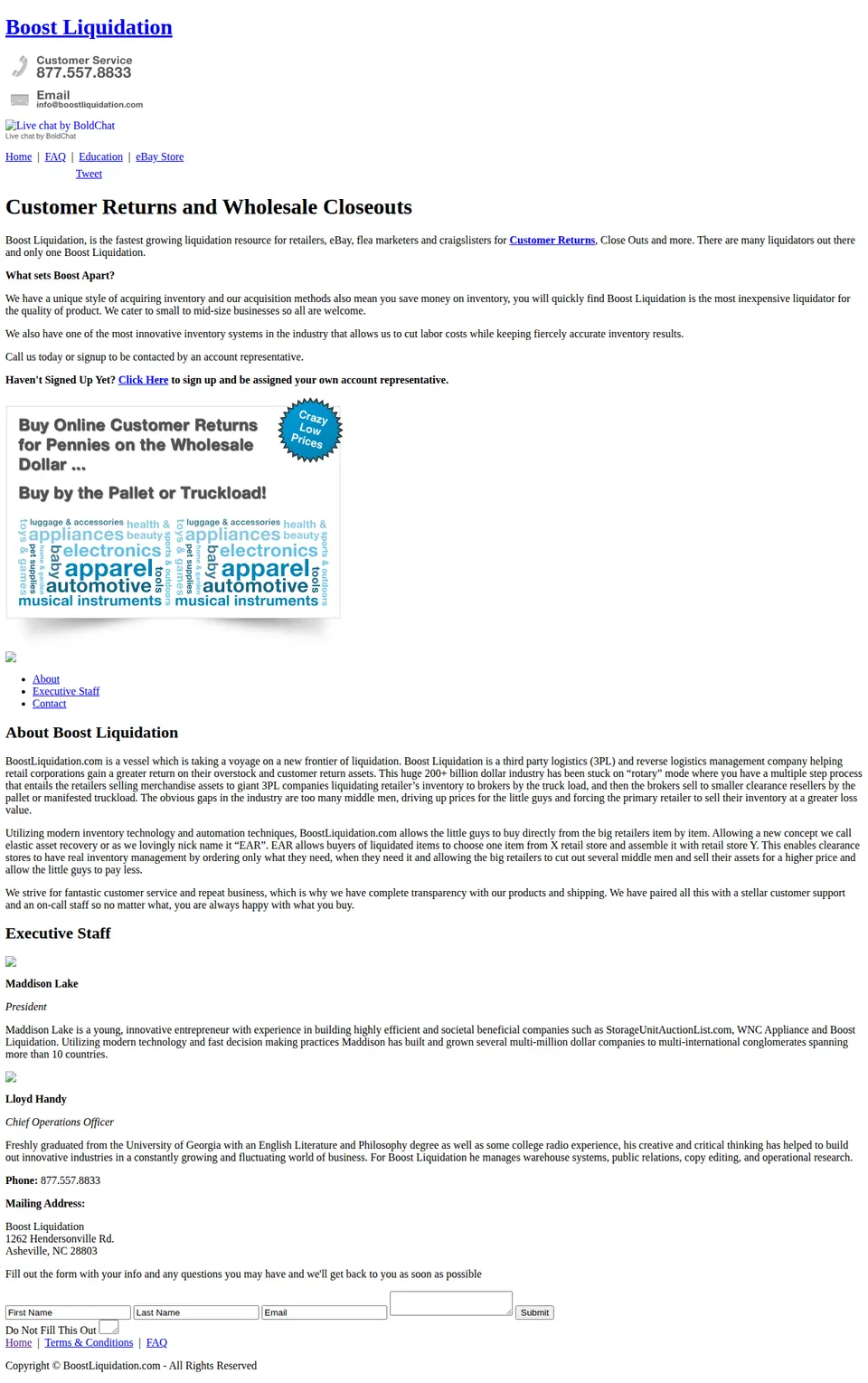 Boost Liquidation website, captured in 2012