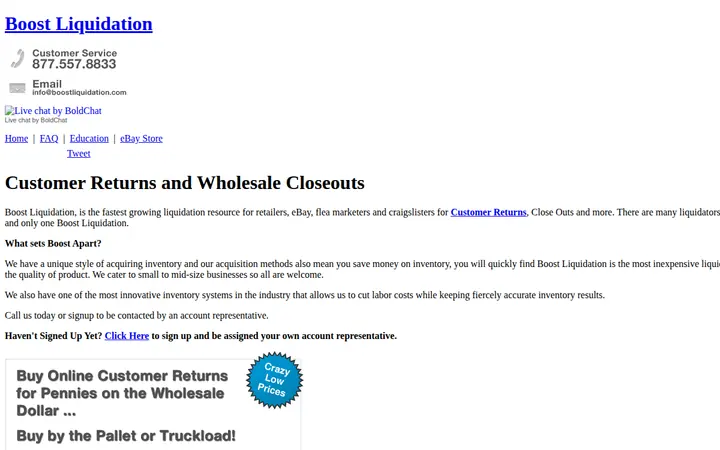 Boost Liquidation homepage, captured in 2012