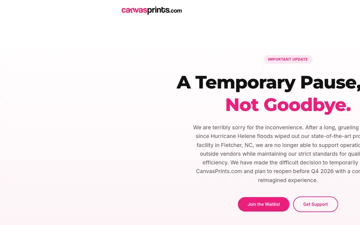 CanvasPrints.com homepage, captured in 2026