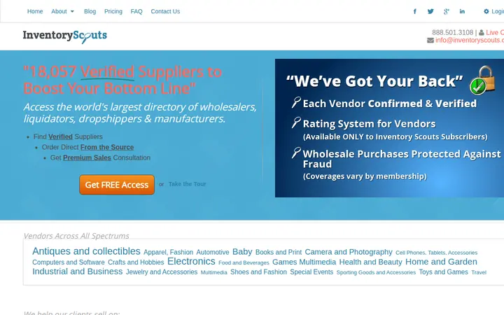 Inventory Scouts homepage, captured in 2013