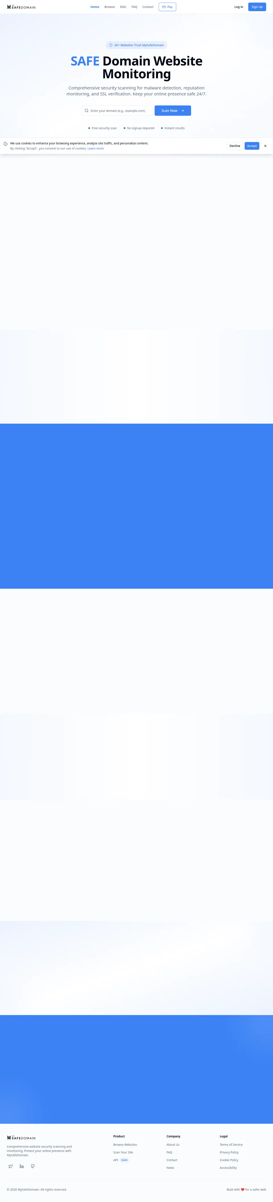 MySafeDomain website, captured in 2026