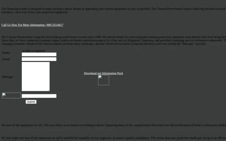 Cinema Preservation Group homepage, captured in 2010